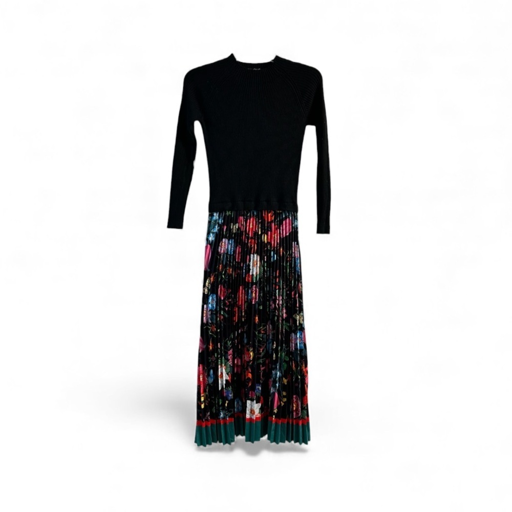 Dalia MacPhee Black sweater Floral Pleated Dress - Picture 3 of 7